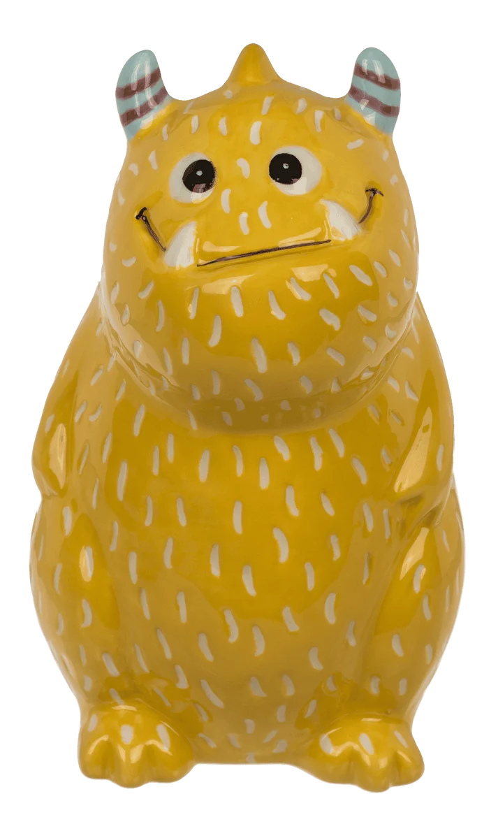 Salvadanaio a forma di mostro giallo