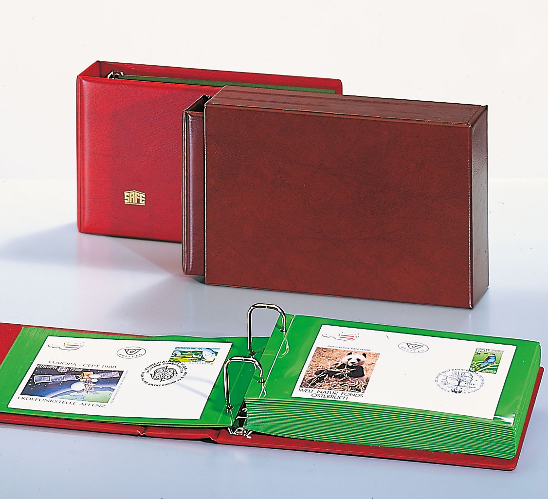 000866-1-album-weinrot_1 Album per lettere, FDC, cartoline con fogli trasparenti con divisorio verde