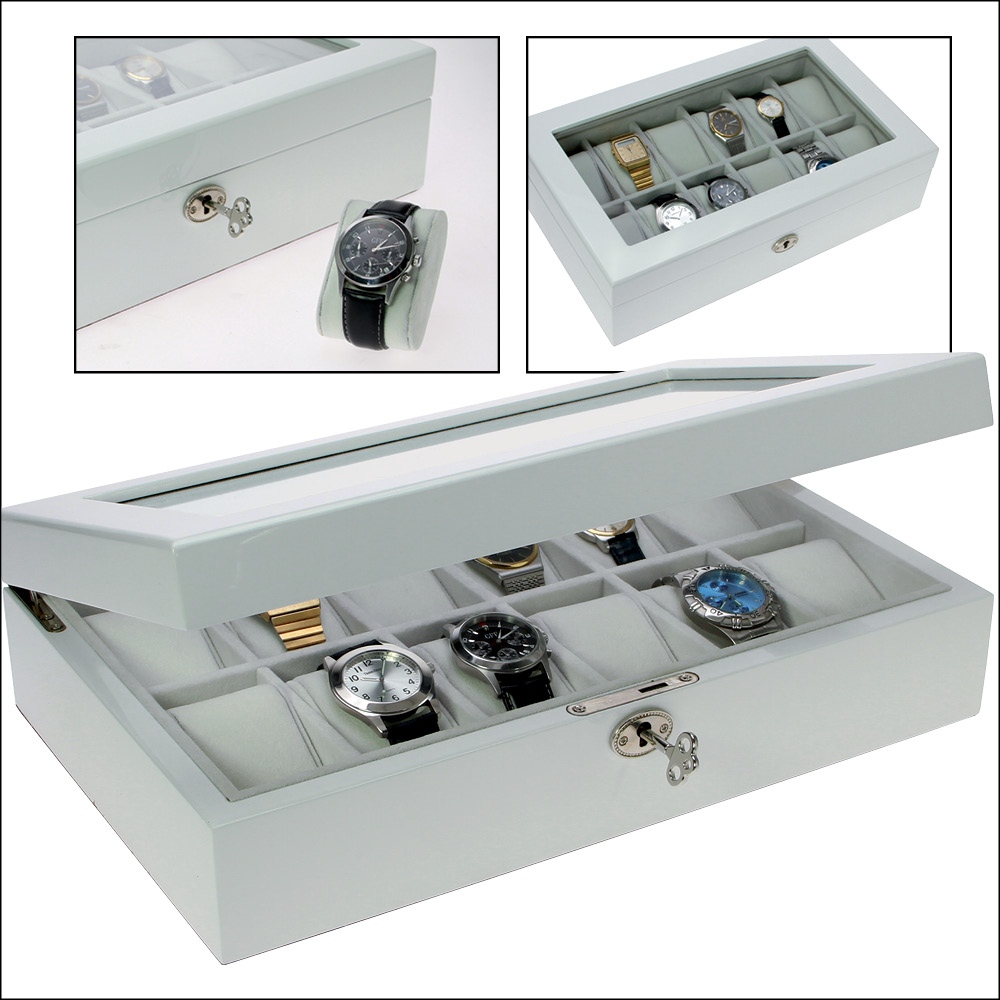 uhr_263-uhrenkoffer Cassetta per orologi in bianco lucido